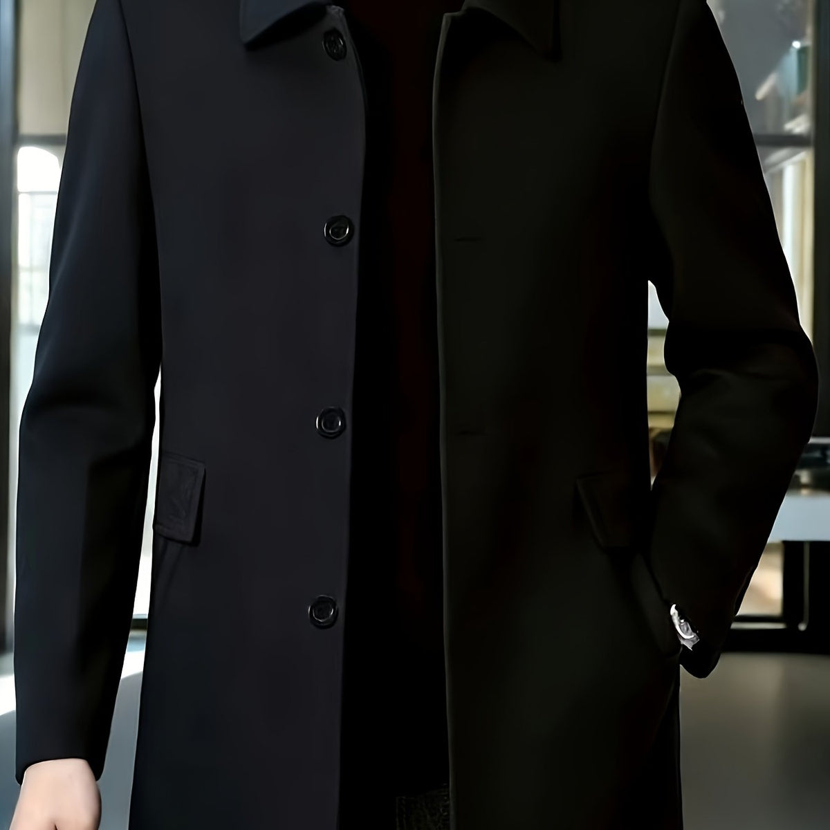 Men's Single-Breasted Refined Topcoat with Side Pockets