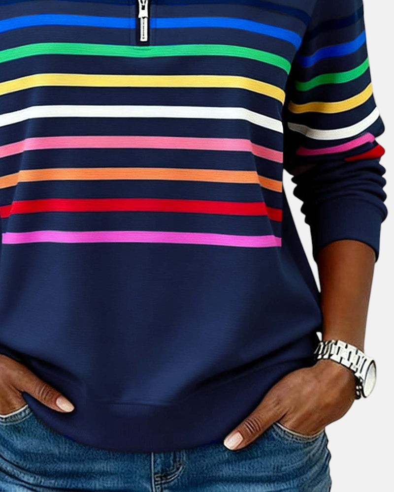 Women's Half-Zip Striped Pullover Sweatshirt