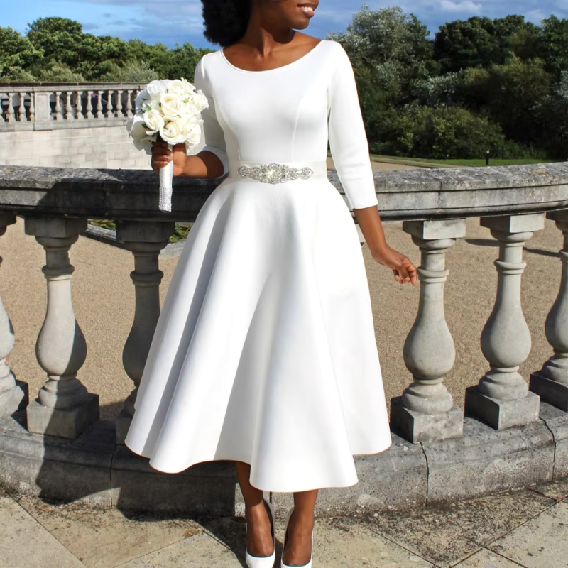 Women's Three-Quarter Sleeve A-Line Everyday Midi Dress