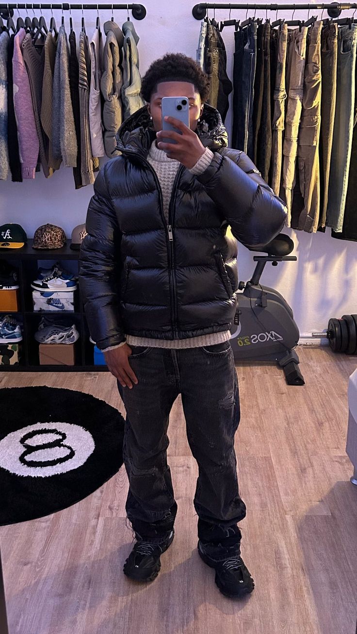 Men's Hooded Puffer Coat with Quilting and Sherpa Lining