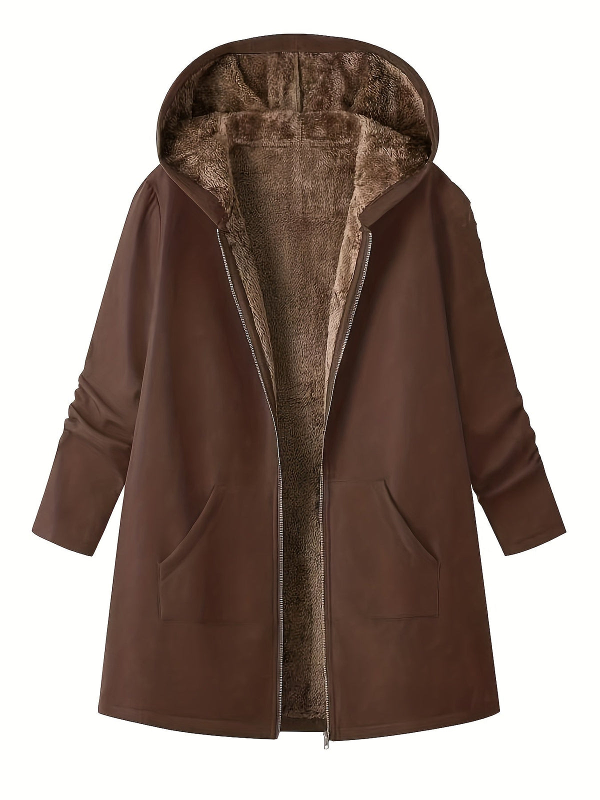 Women's Plush Lining Hooded Long Zip Overcoat