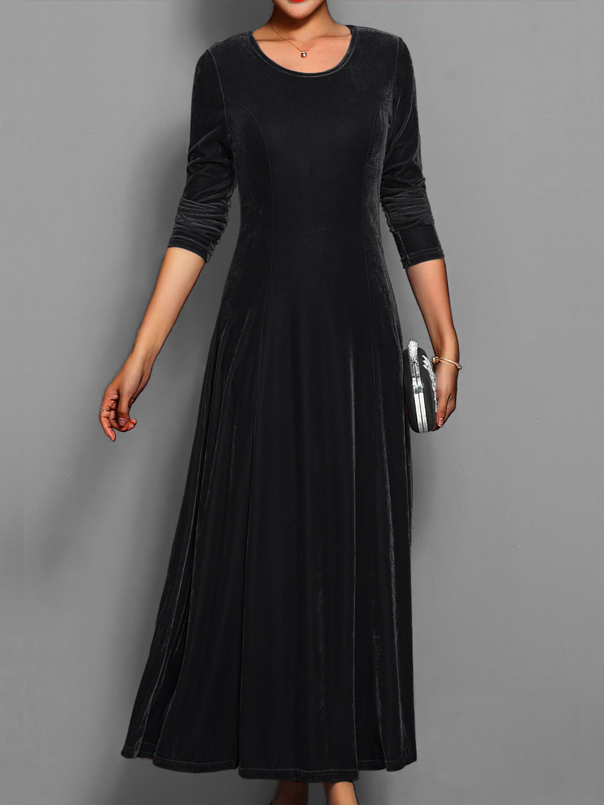 Women's Long Sleeve Fit and Flare Formal Maxi Gown
