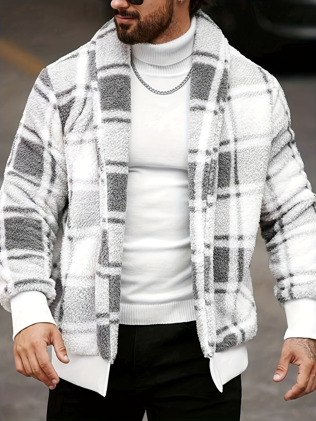 Men's Brushed Checked Coat with Soft Relaxed Fit