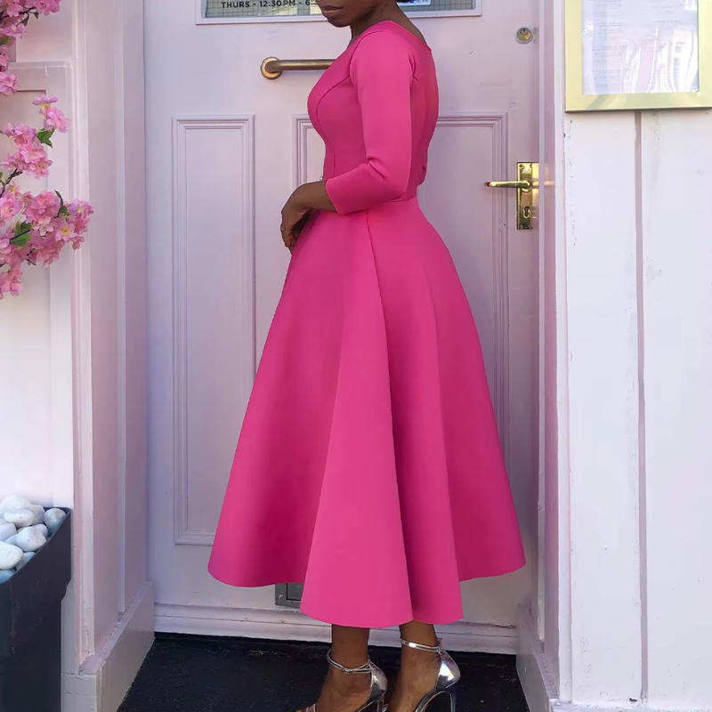 Women's Three-Quarter Sleeve A-Line Everyday Midi Dress
