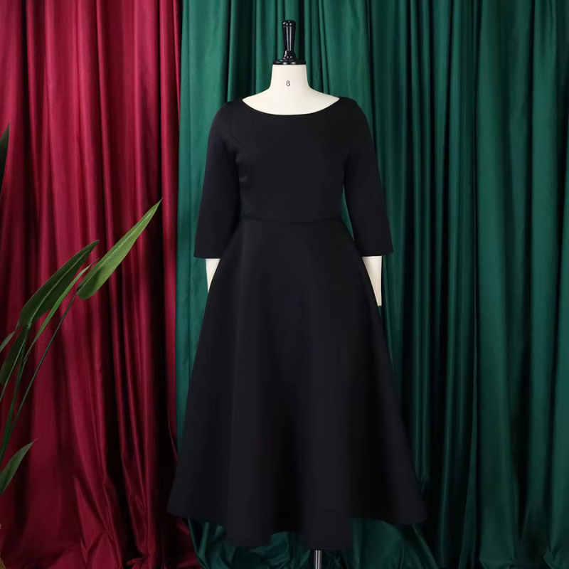 Women's Three-Quarter Sleeve A-Line Everyday Midi Dress