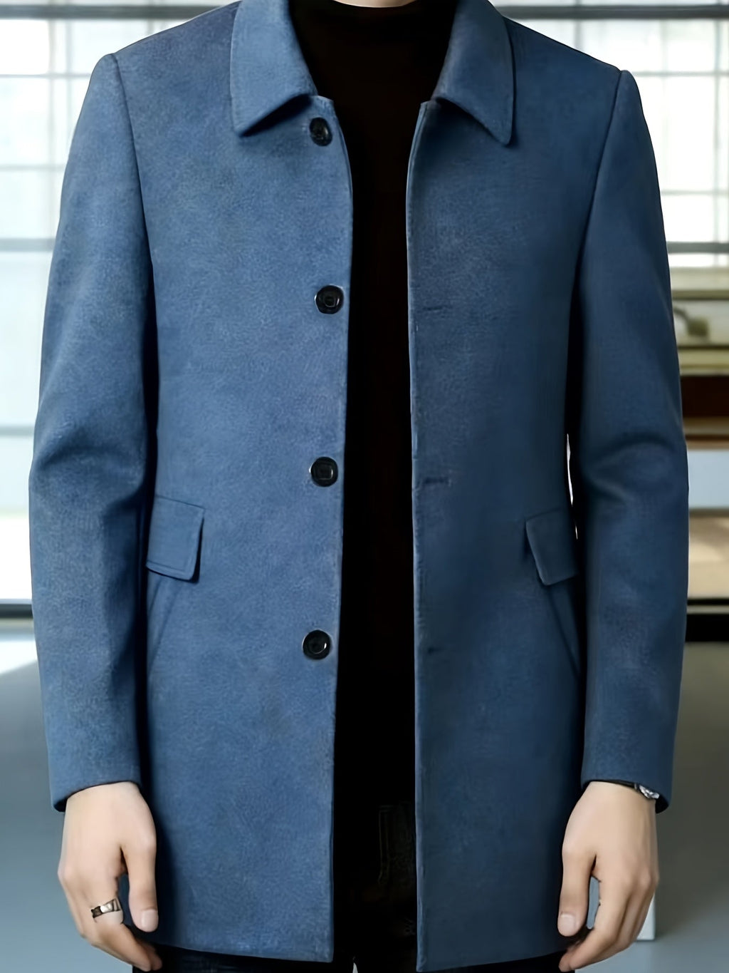 Men's Single-Breasted Refined Topcoat with Side Pockets