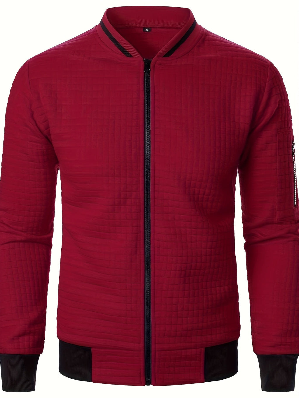 Men's Textured Stand Collar Zip Bomber Coat
