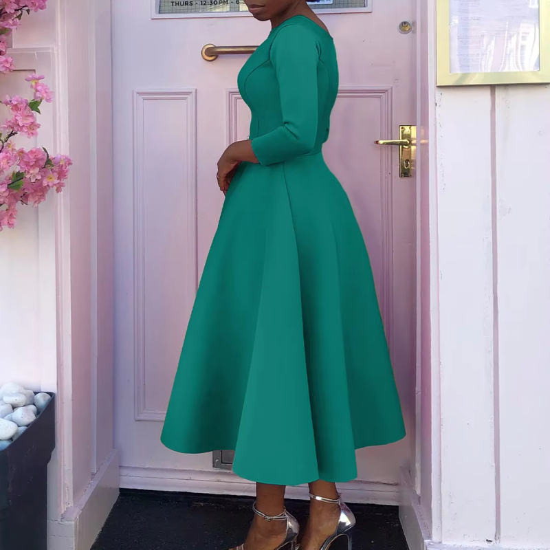 Women's Three-Quarter Sleeve A-Line Everyday Midi Dress