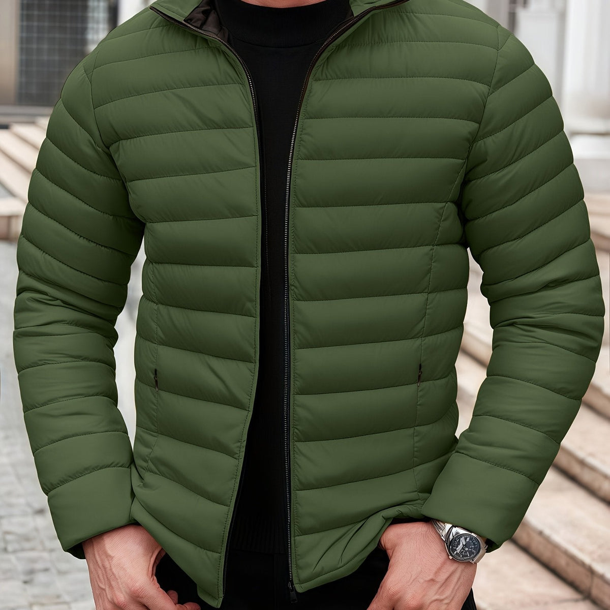 Men's Light Quilted Coat for Cool Weather Layering