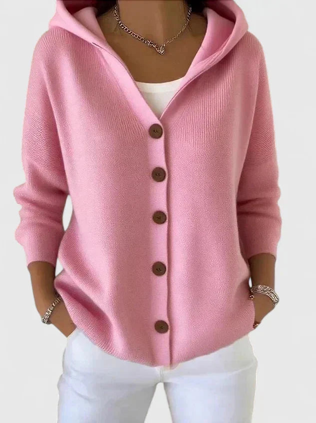 Women's Buttoned Cardigan with Drawstring Hood