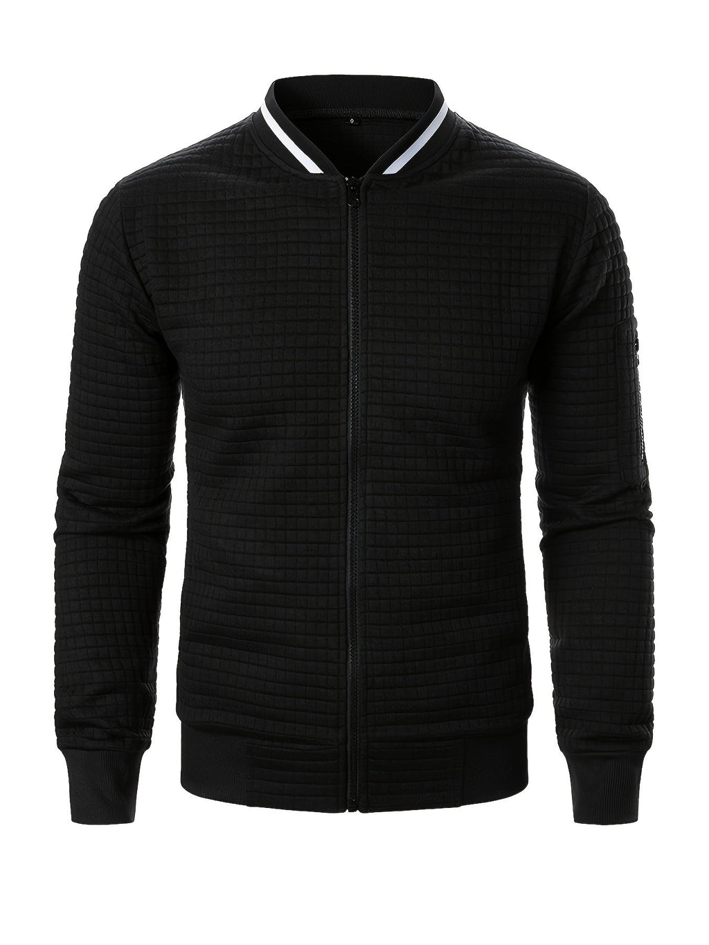 Men's Textured Stand Collar Zip Bomber Coat