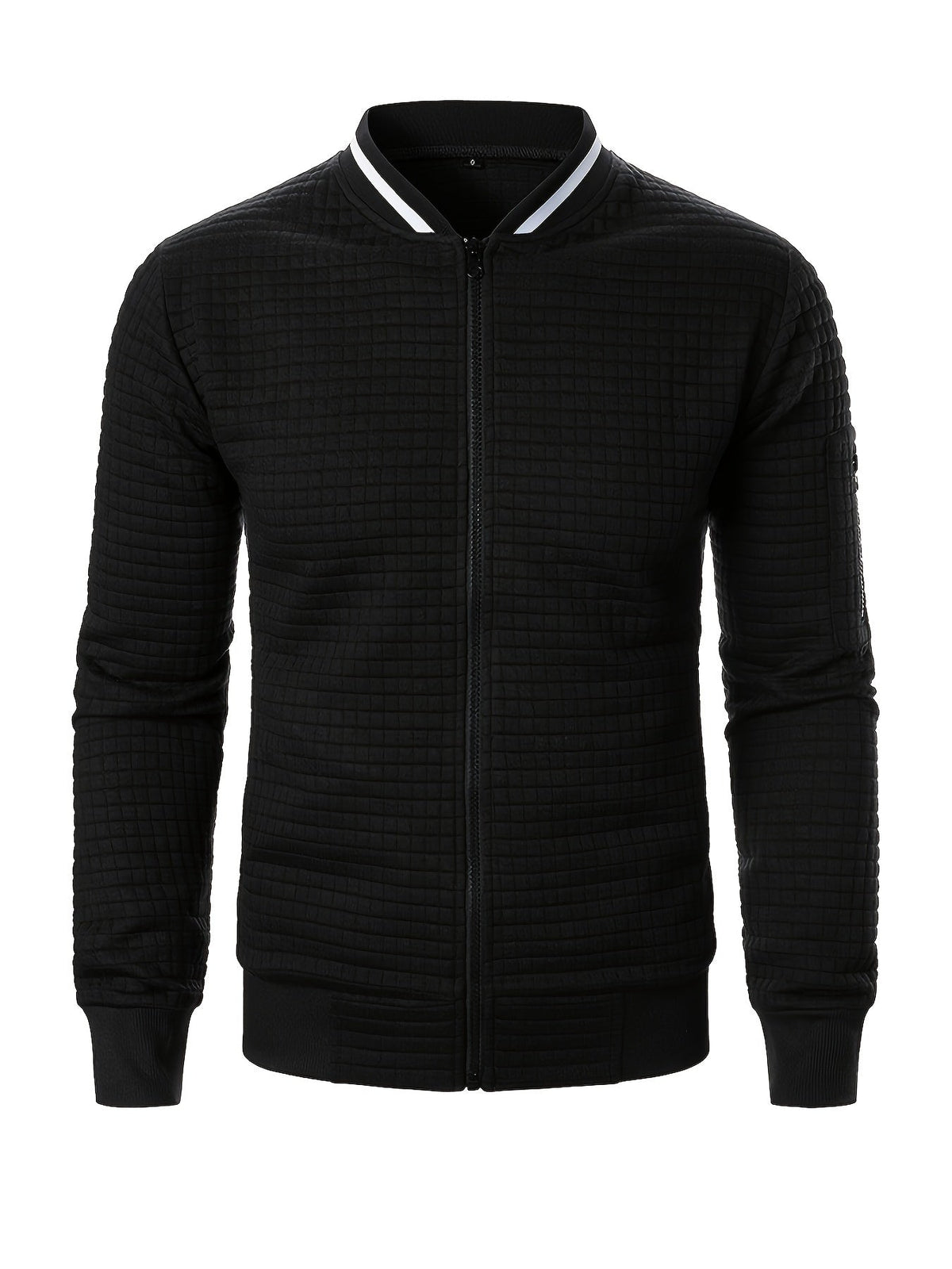 Men's Textured Stand Collar Zip Bomber Coat