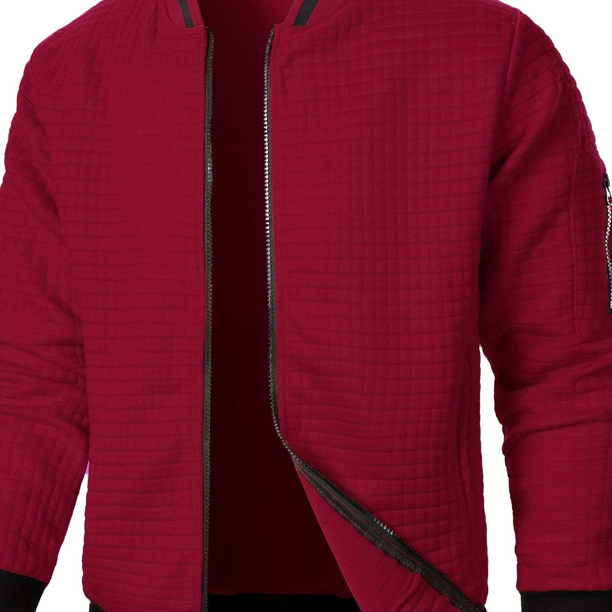 Men's Textured Stand Collar Zip Bomber Coat