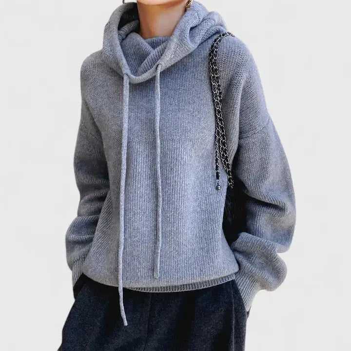 Women's Roomy Ribbed Knit Hooded Pullover Sweatshirt