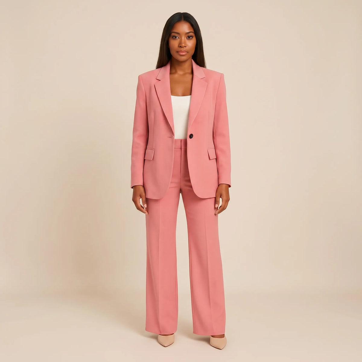 Women's Single Button Blazer Flare Leg Pantsuit