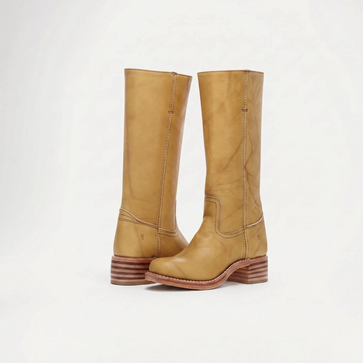 Women's Square Toe Tall Leather Boots with Stacked Heel