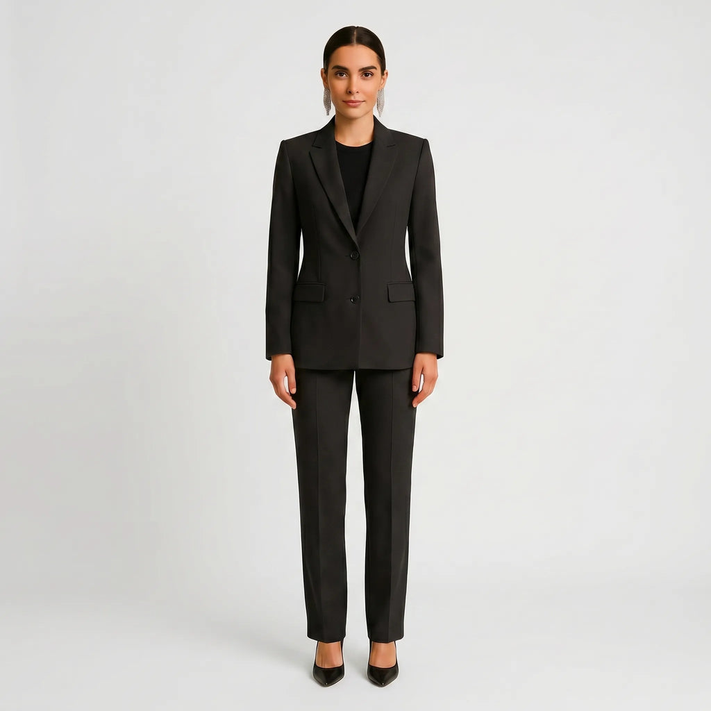 Women's Two-Button Blazer Pleated Straight Leg Pantsuit