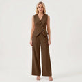 Women's Structured Button-Front Vest Wide Leg Pants Set
