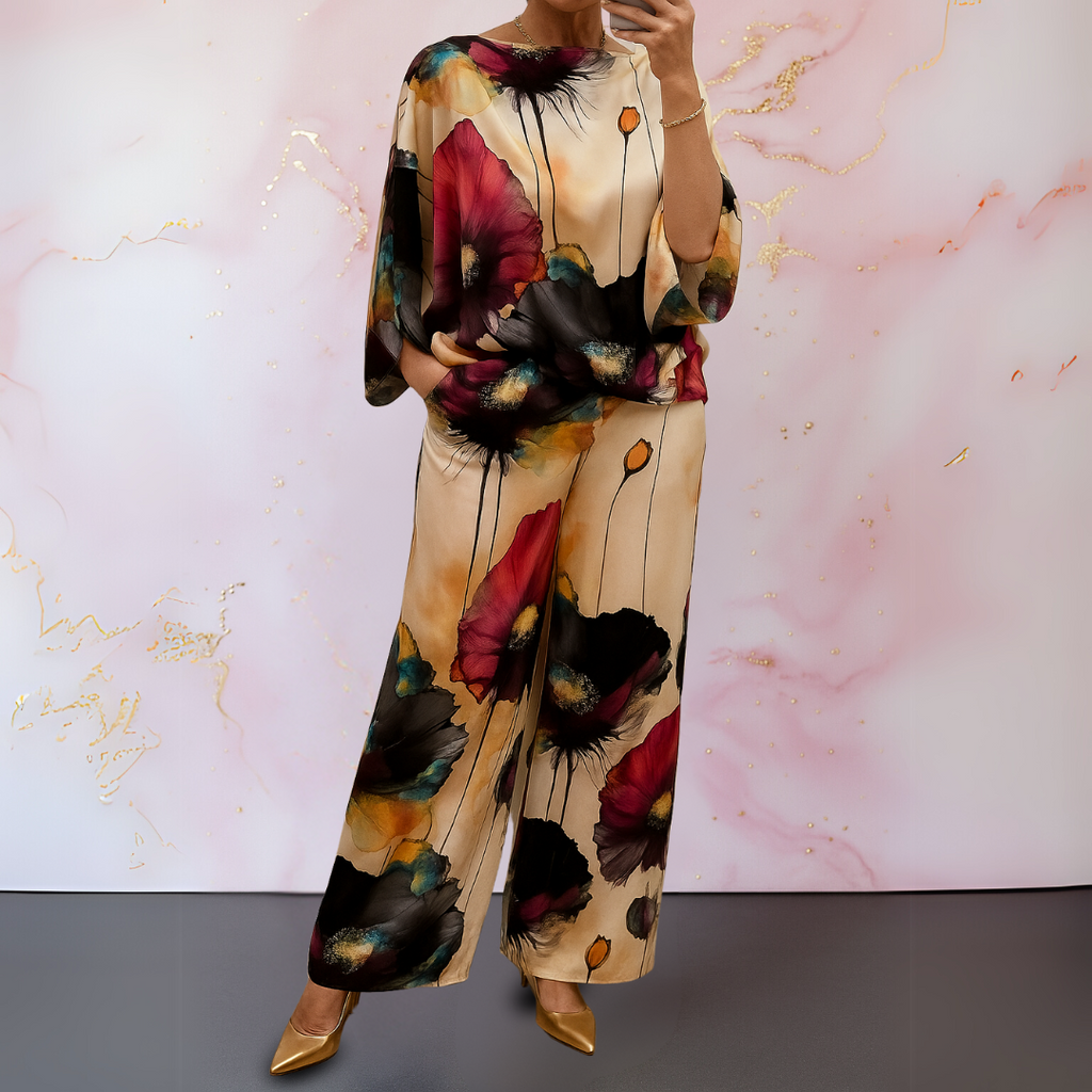 Women's Lustrous Satin Top and Pants Matching Set