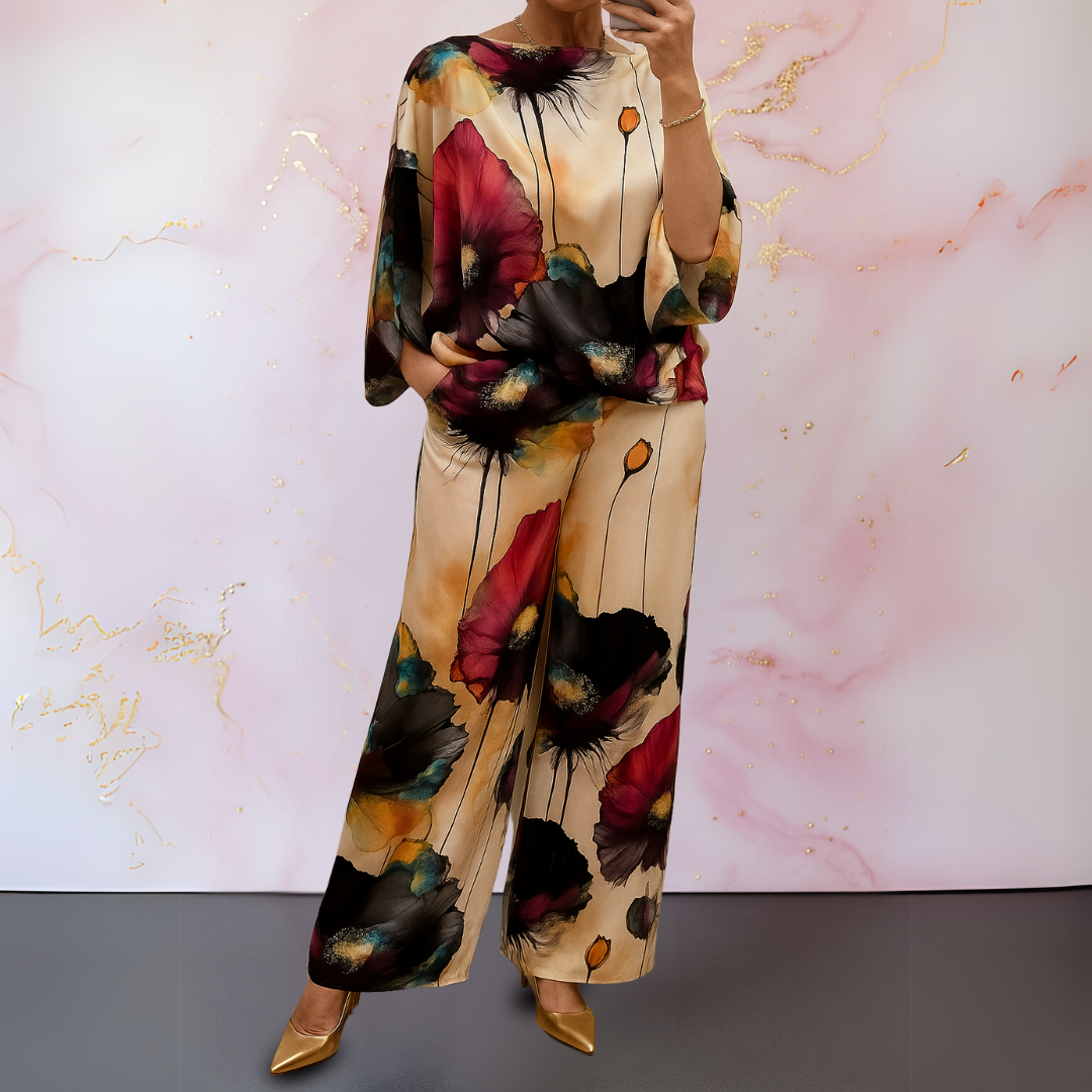 Women's Lustrous Satin Top and Pants Matching Set