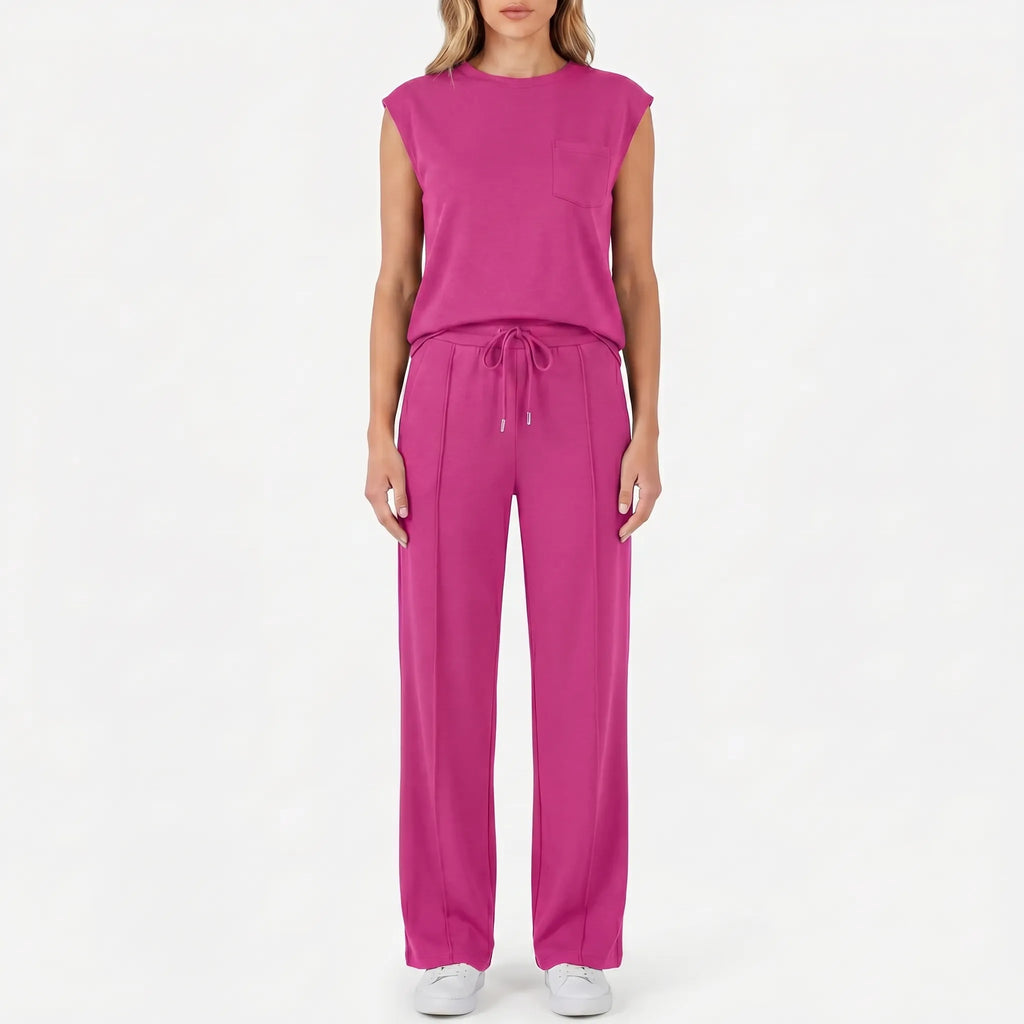 Women's Cap Sleeve Crew Neck Drawstring Pants Set
