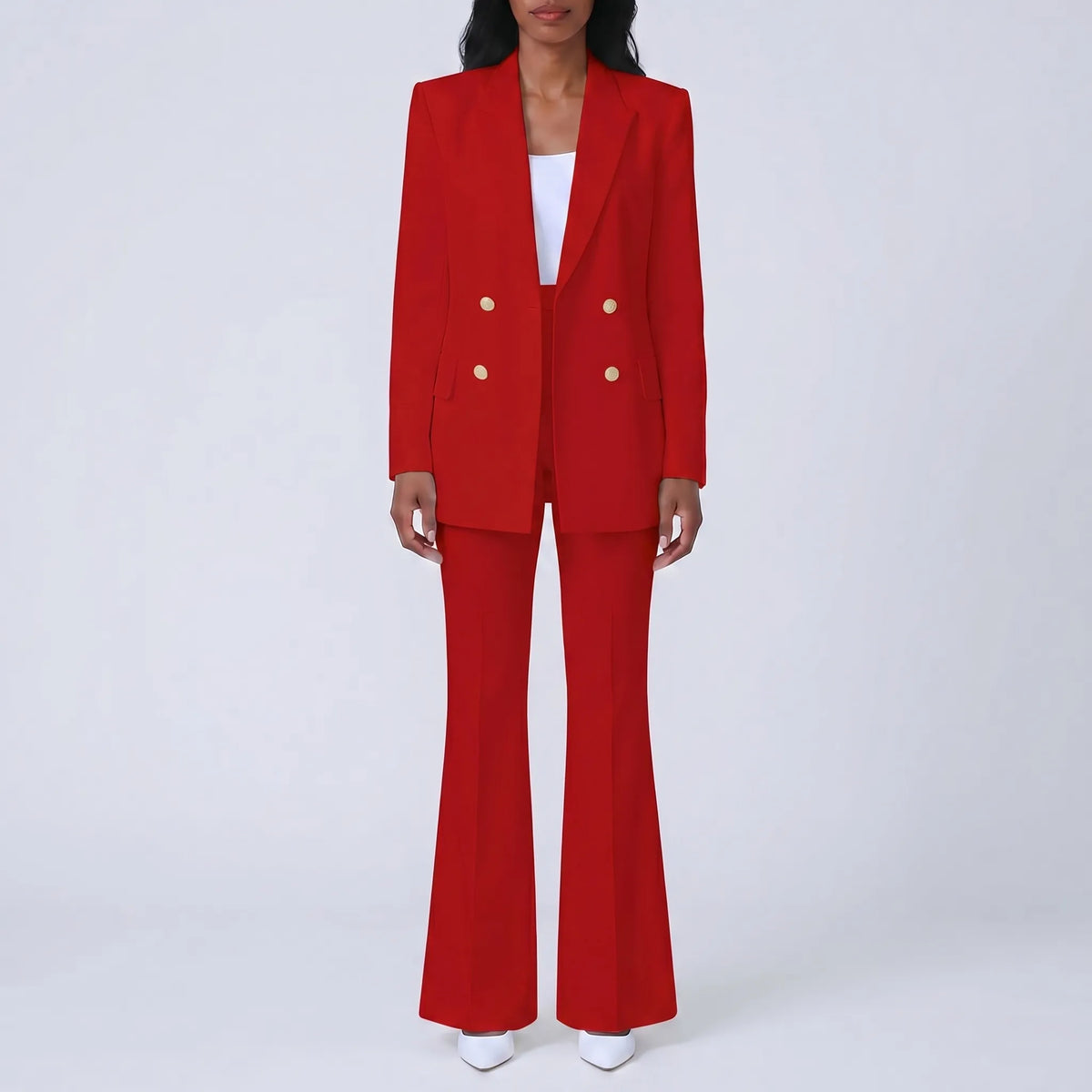 Women's High-Waist Flare Pants Double Breasted Blazer Set
