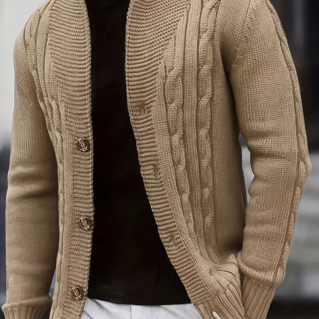 Men's Cable-Knit Shawl Collar Button-Front Sweater Cardigan