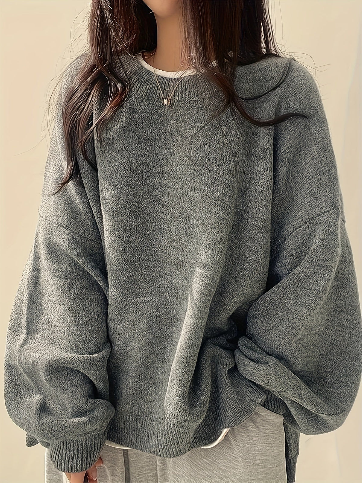Women's Thick Knit Round Neck Drop-Shoulder Sweater