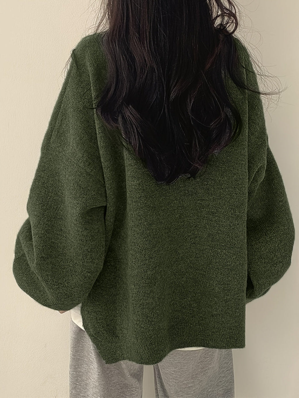 Women's Thick Knit Round Neck Drop-Shoulder Sweater