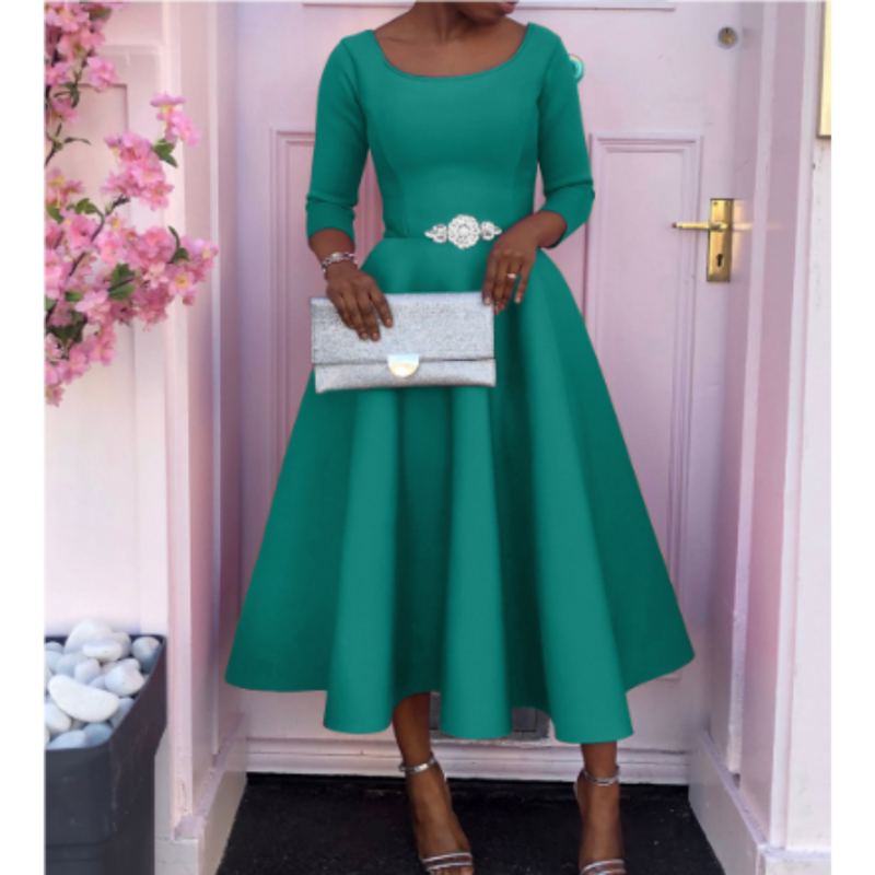 Women's Three-Quarter Sleeve A-Line Everyday Midi Dress