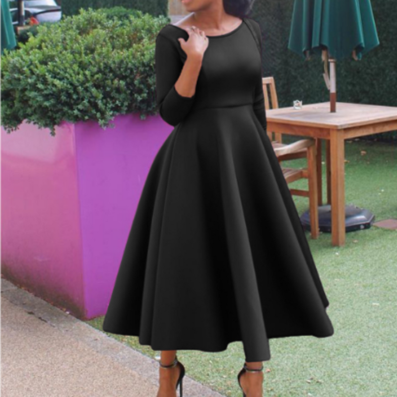 Women's Three-Quarter Sleeve A-Line Everyday Midi Dress