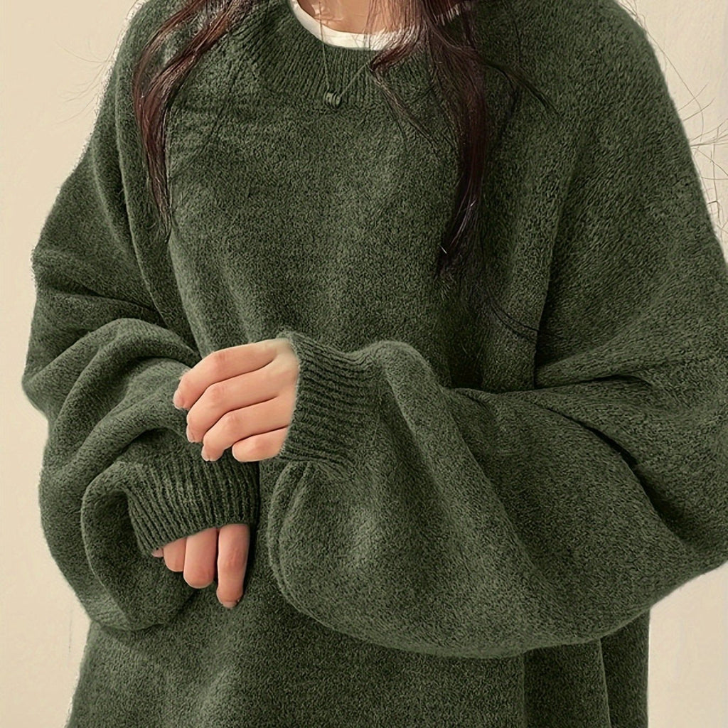 Women's Thick Knit Round Neck Drop-Shoulder Sweater
