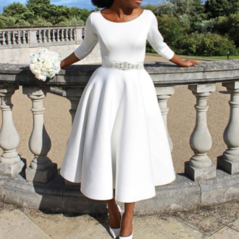 Women's Three-Quarter Sleeve A-Line Everyday Midi Dress