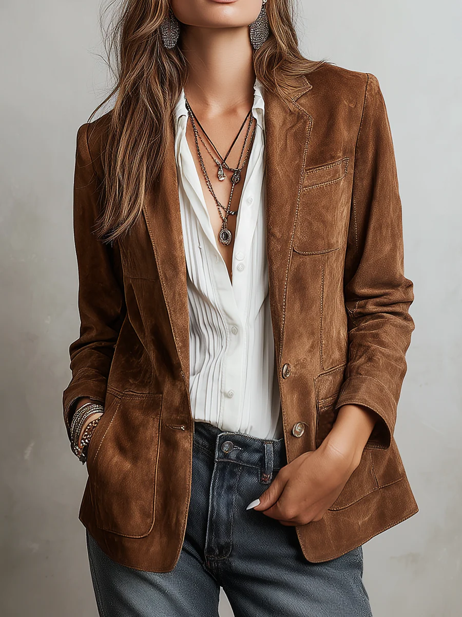 Women's Suede Button-Front Tailored Jacket