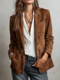 Women's Suede Button-Front Tailored Jacket