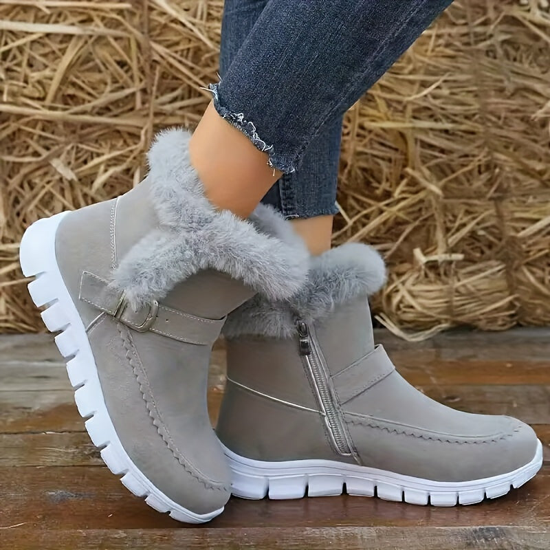 Women's Buckle Detail Ankle Booties with Plush Lining