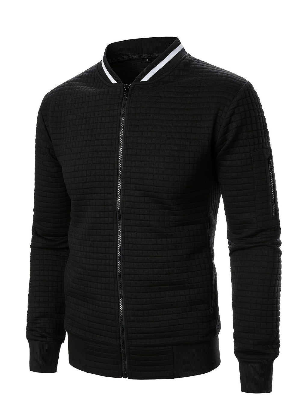 Men's Textured Stand Collar Zip Bomber Coat
