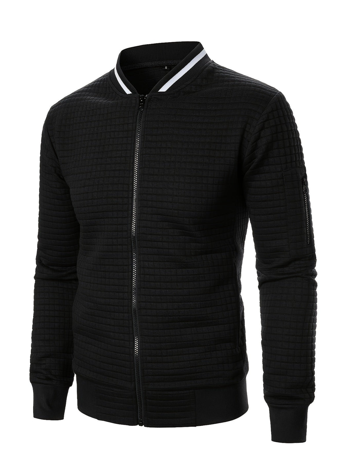Men's Textured Stand Collar Zip Bomber Coat