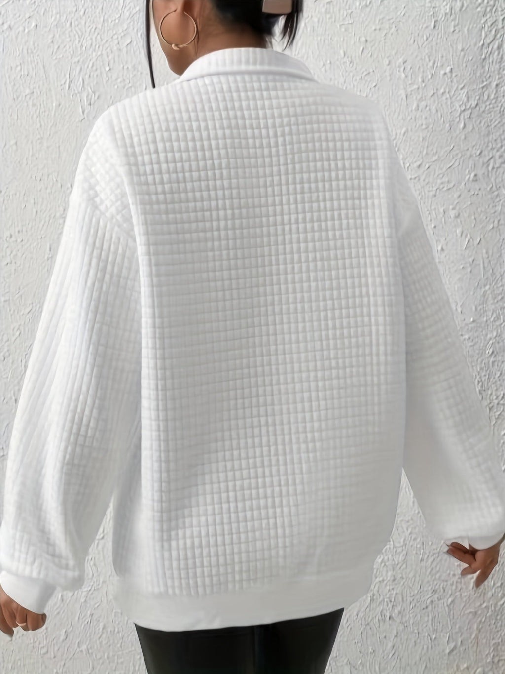 Women's Stand-Neck Textured Knit Sweater with Half Zip