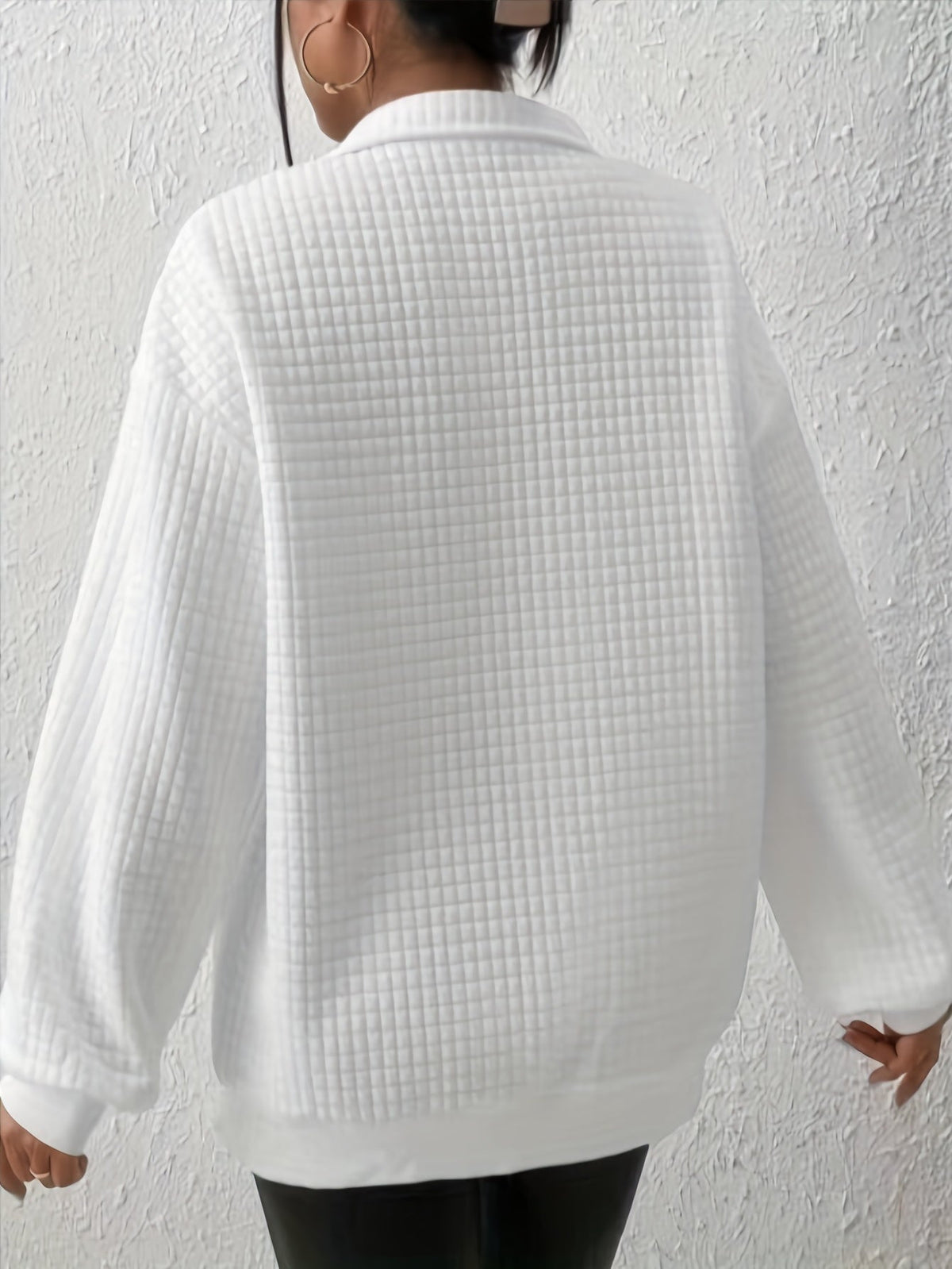Women's Stand-Neck Textured Knit Sweater with Half Zip