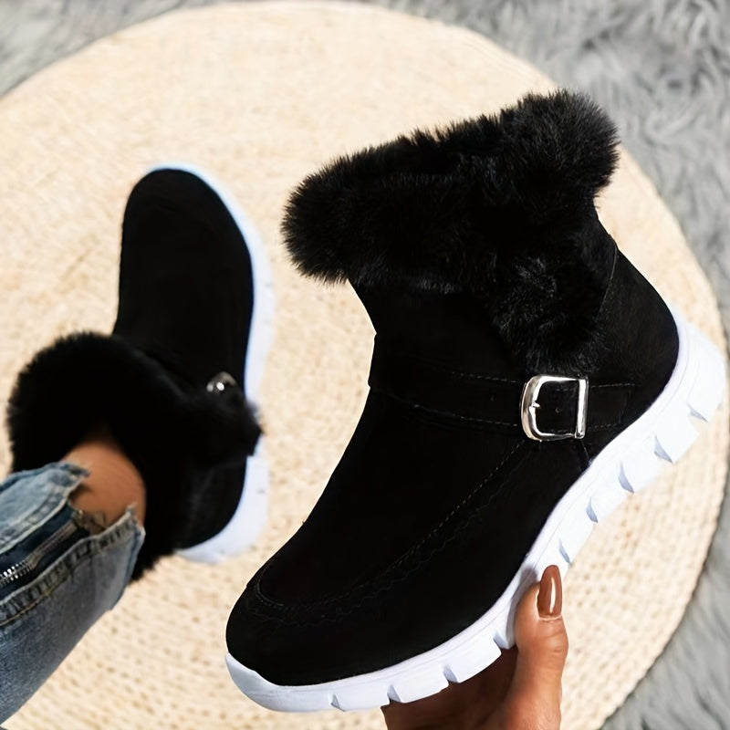Women's Buckle Detail Ankle Booties with Plush Lining