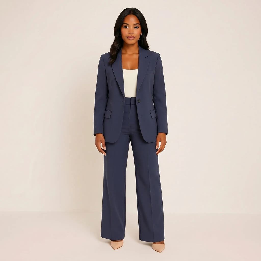 Women's Single Button Blazer Flare Leg Pantsuit