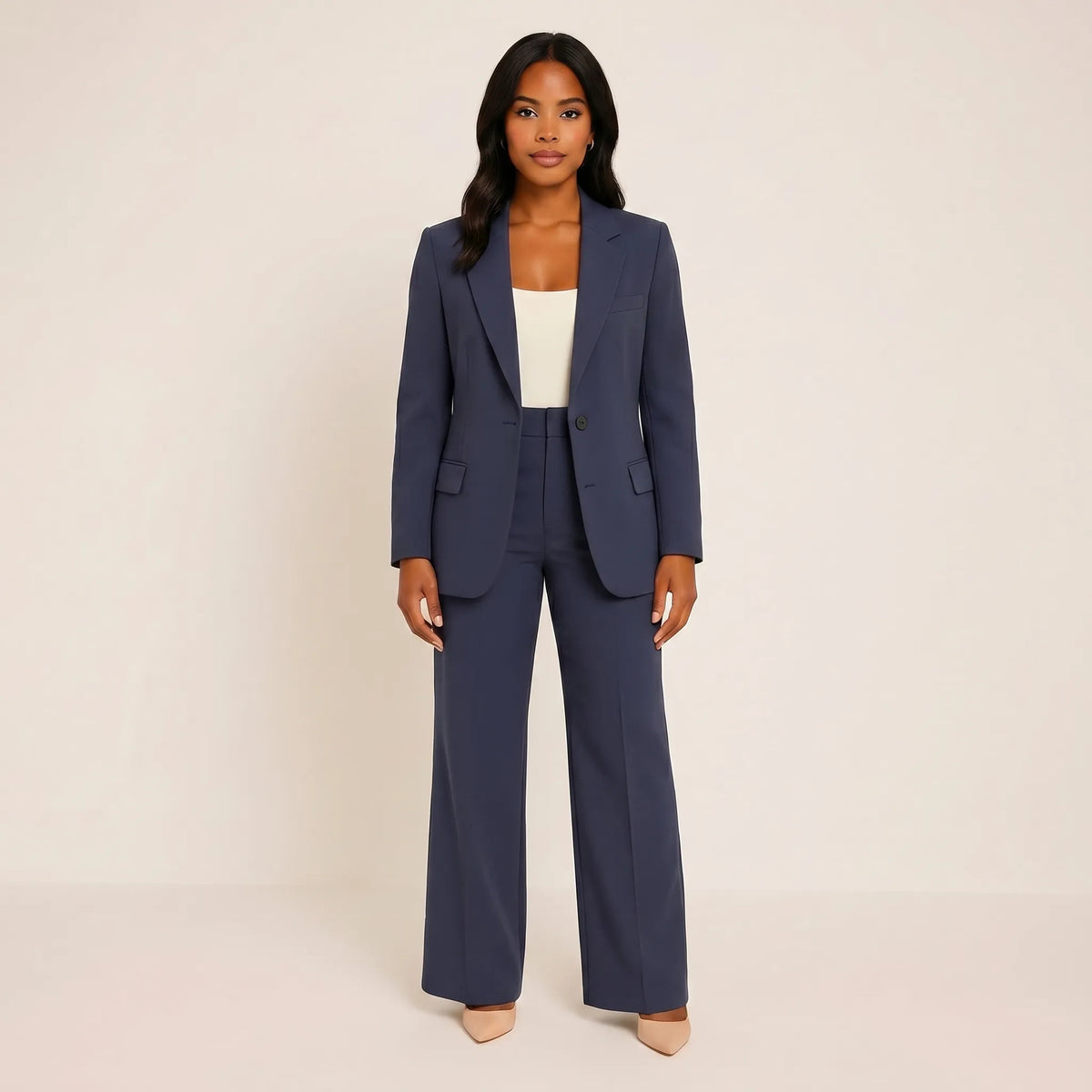 Women's Single Button Blazer Flare Leg Pantsuit