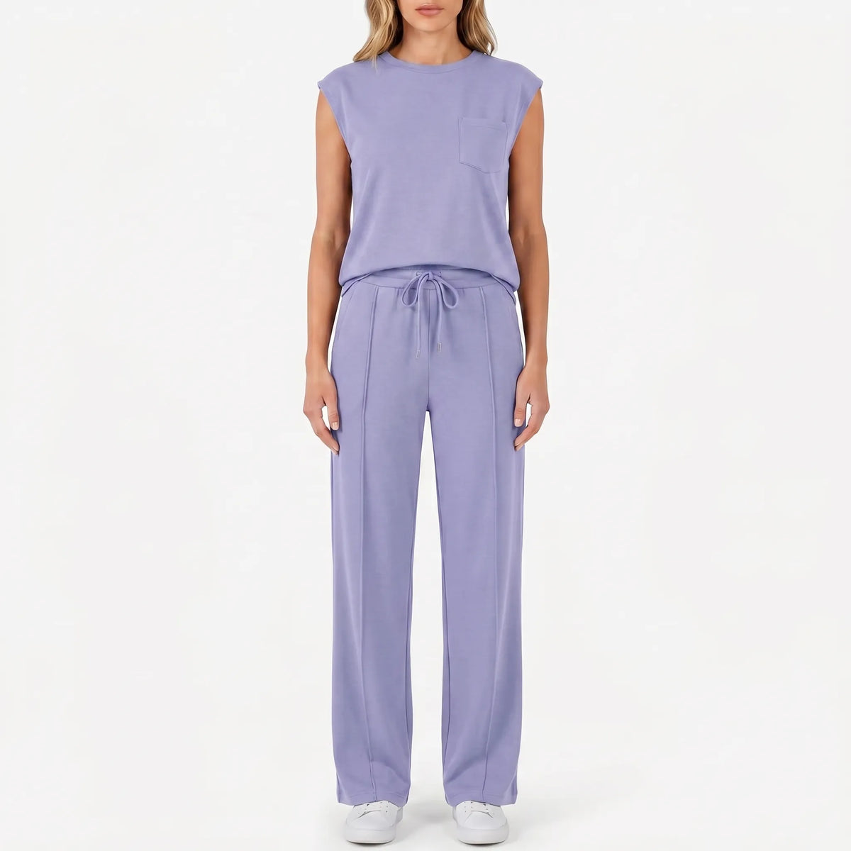 Women's Cap Sleeve Crew Neck Drawstring Pants Set