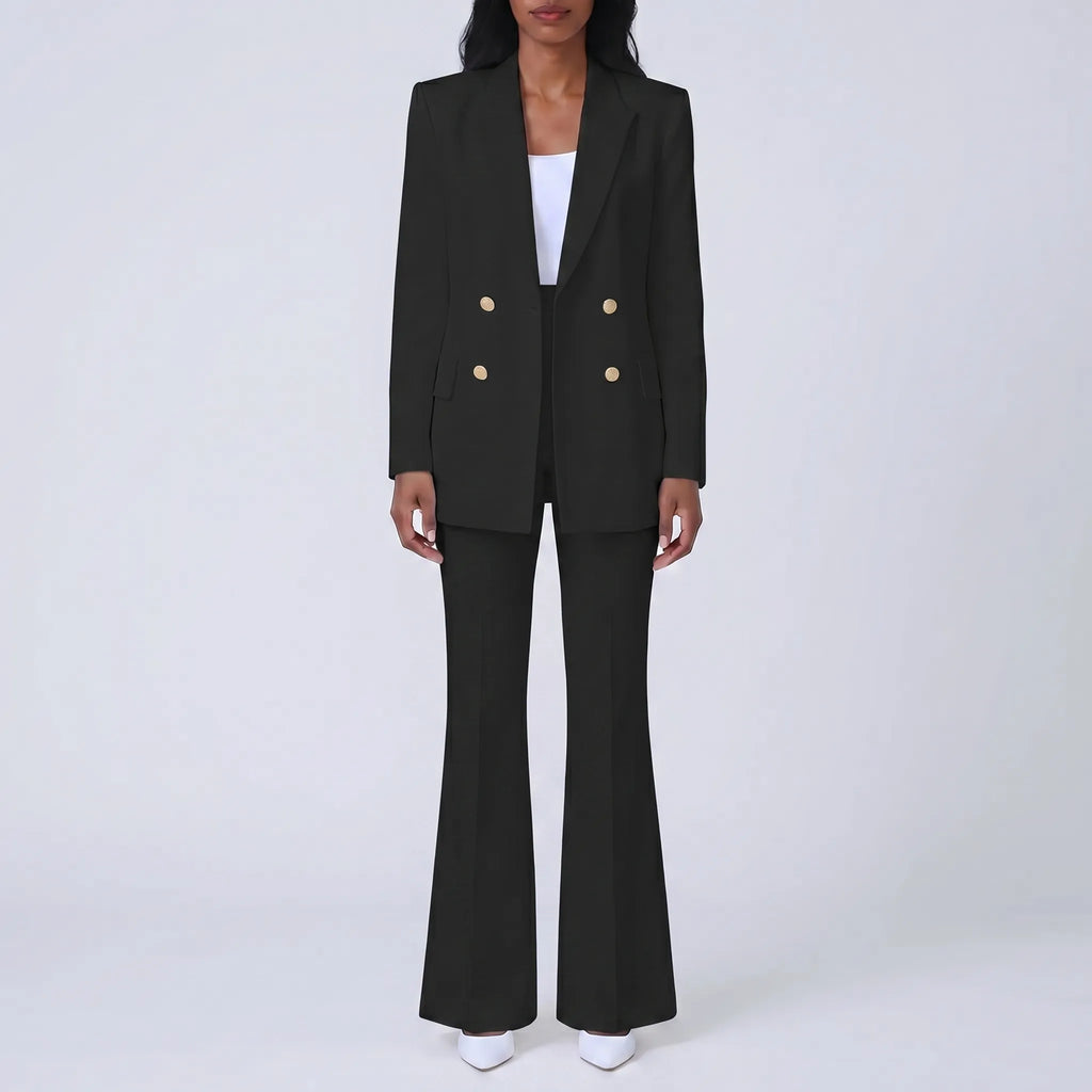 Women's High-Waist Flare Pants Double Breasted Blazer Set