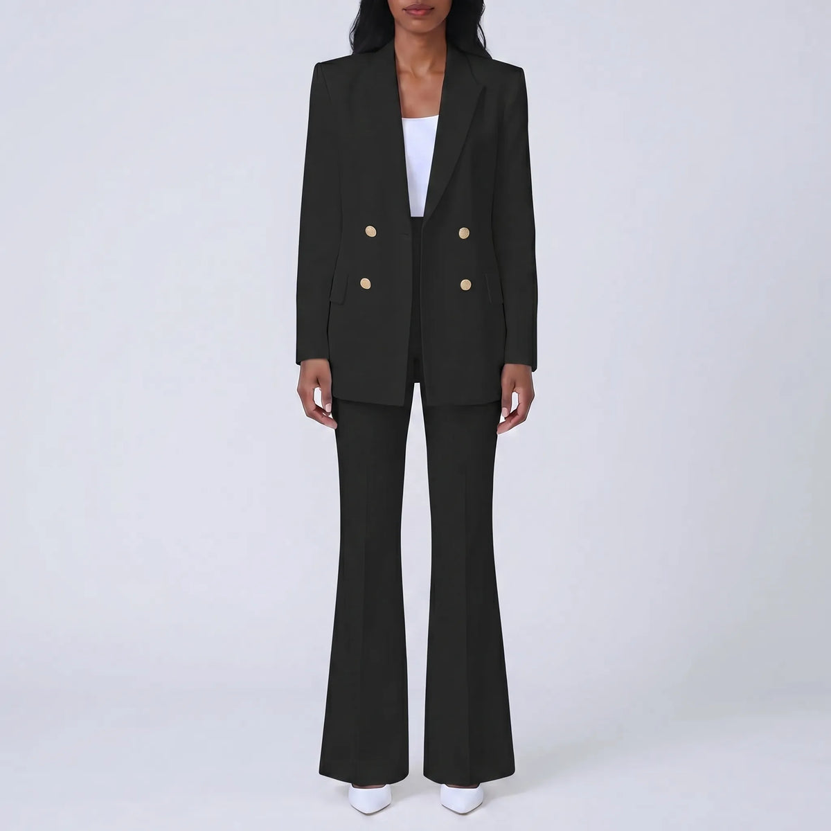 Women's High-Waist Flare Pants Double Breasted Blazer Set