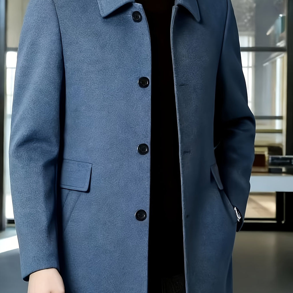 Men's Single-Breasted Refined Topcoat with Side Pockets