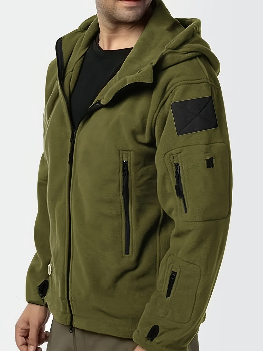Men's Zip-Front Hooded Work Coat with Zippered Pockets