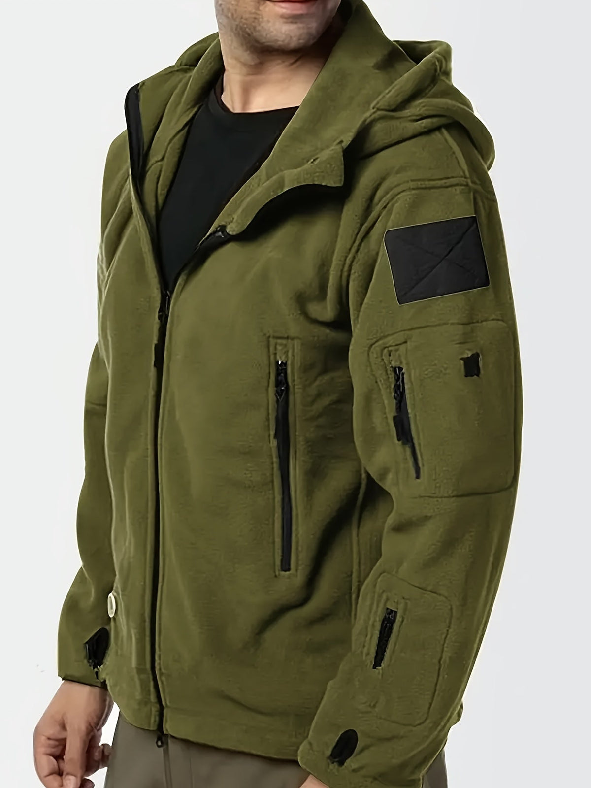 Men's Zip-Front Hooded Work Coat with Zippered Pockets