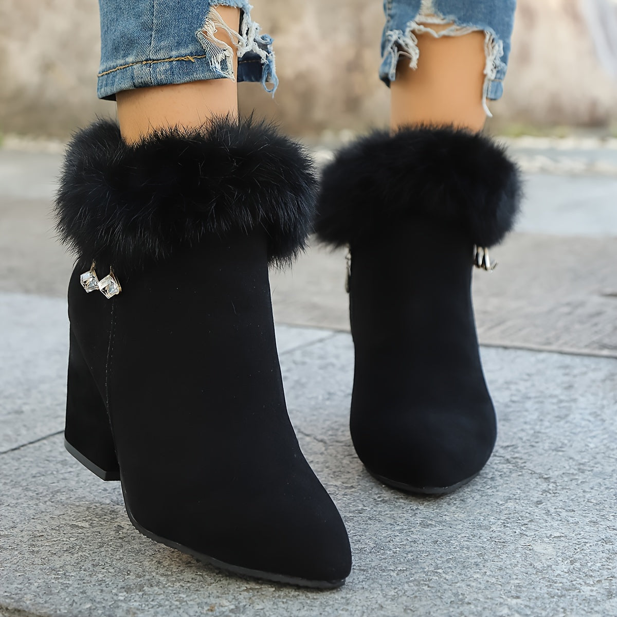 Women's Pointed Toe Booties with Plush Trim